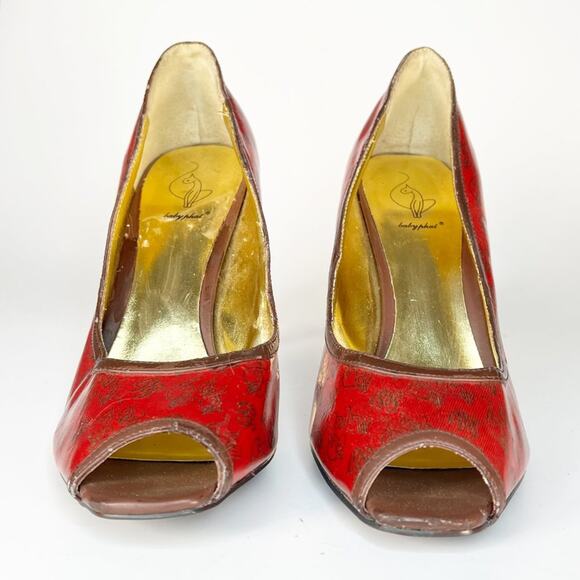 Baby Phat Vintage Y2K Red & Gold Metallic Logo Pumps Heels Shoes 10 - Picture 2 of 16
